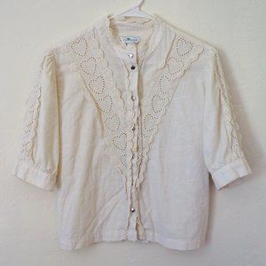 Topshop Cream Ruffle Front Blouse Size 8